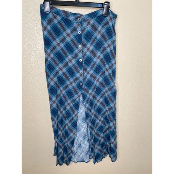 Wild Fable Womens Blue Plaid Button-Front Midi‎ Skirt Size M long straight - Picture 2 of 7